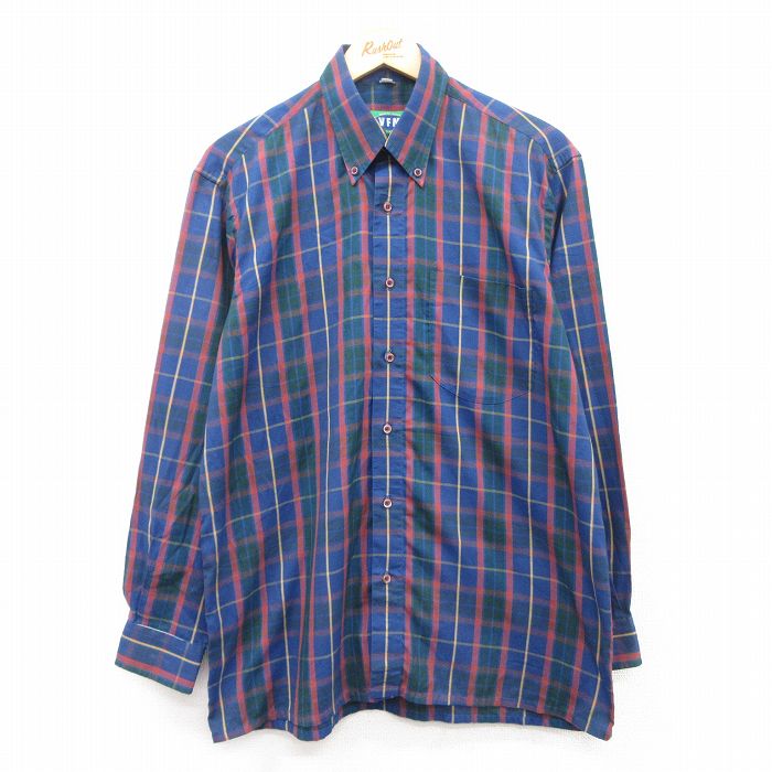 L★古着 長袖 シャツ メンズ 紺他 ネイビー チェック 25apr11 中古 トップス