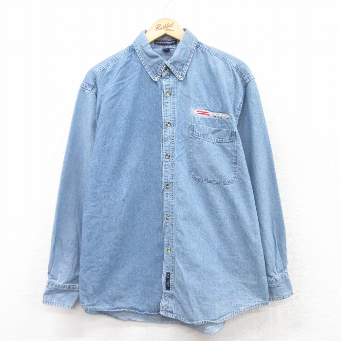 XL★古着 長袖 シャツ メンズ コットン ボタンダウン 紺 ネイビー デニム 25apr11 中古 トップス