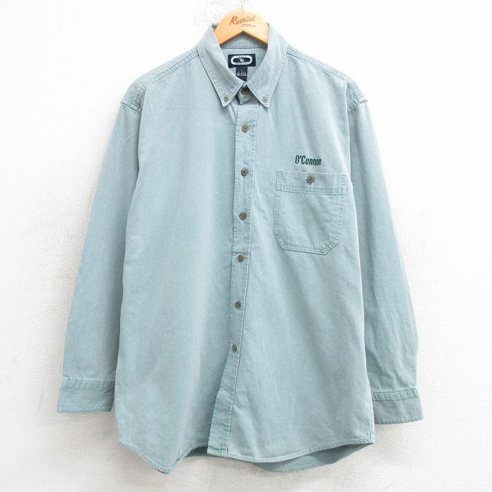 XL★古着 長袖 シャツ メンズ O’Connor コットン ボタンダウン 薄緑 グリーン デニム 25apr14 中古 トップス