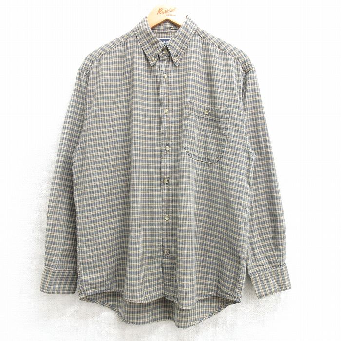 L★古着 長袖 シャツ メンズ ボタンダウン ベージュ他 カーキ チェック 25apr14 中古 トップス