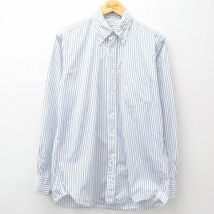 L★古着 長袖 シャツ メンズ 90年代 90s コットン ボタンダウン USA製 白他 ホワイト ストライプ 25apr14 中古 トップス