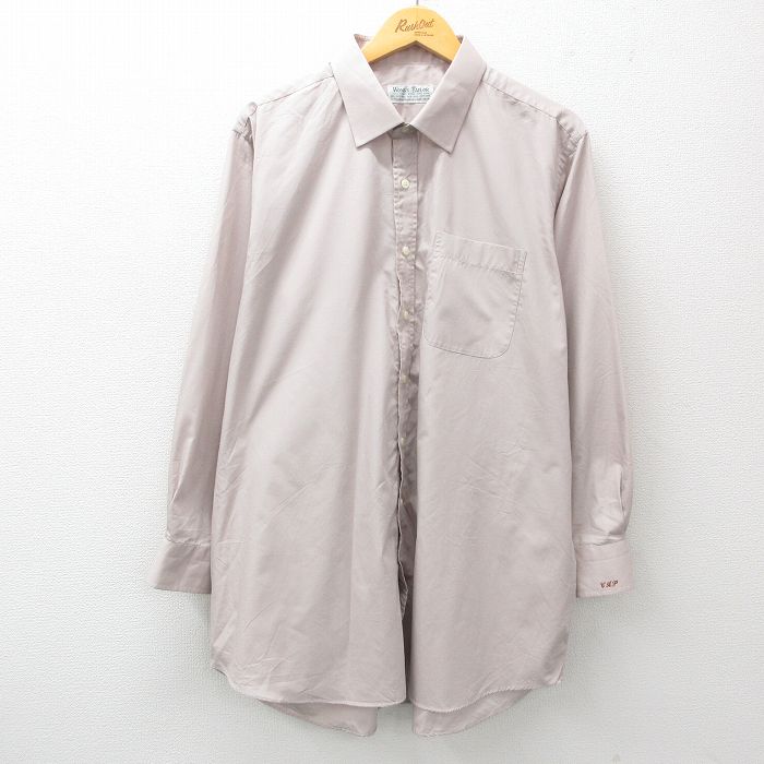 XL★古着 長袖 シャツ メンズ 大きいサイズ ロング丈 薄ベージュ系 カーキ 25apr14 中古 トップス