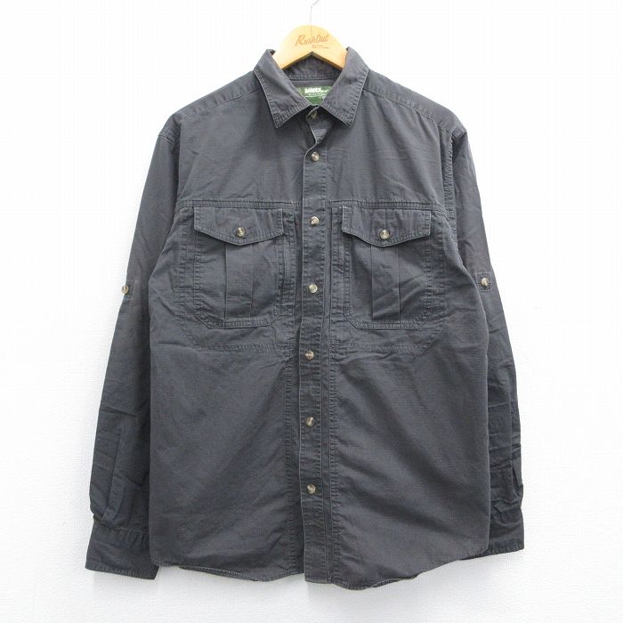 L★古着 長袖 シャツ メンズ リップストップ コットン グレー 25apr14 中古 トップス