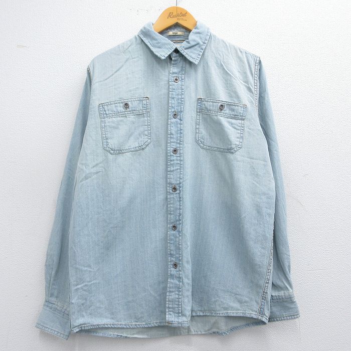 L★古着 ラングラー Wrangler 長袖 シャツ メンズ コットン 薄紺 ネイビー デニム 25apr14 中古 トップス
