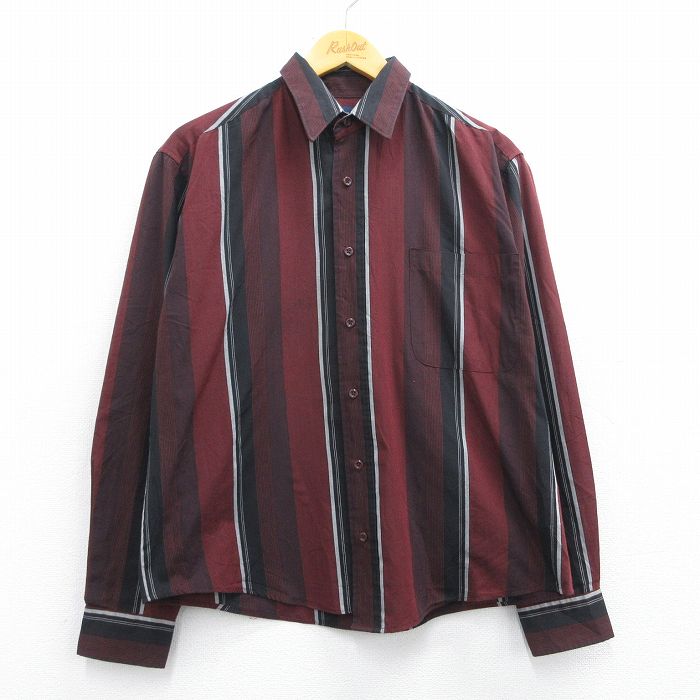 L★古着 ピューリタン 長袖 シャツ メンズ 00年代 00s エンジ他 ストライプ 25apr14 中古 トップス