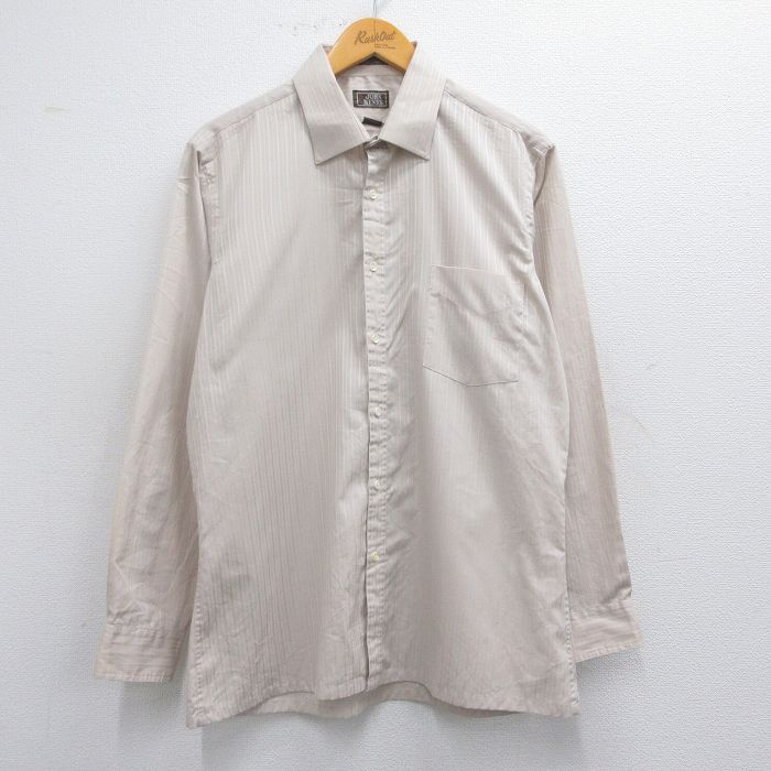 L★古着 長袖 シャツ メンズ ベージュ他 カーキ ストライプ 25apr14 中古 トップス