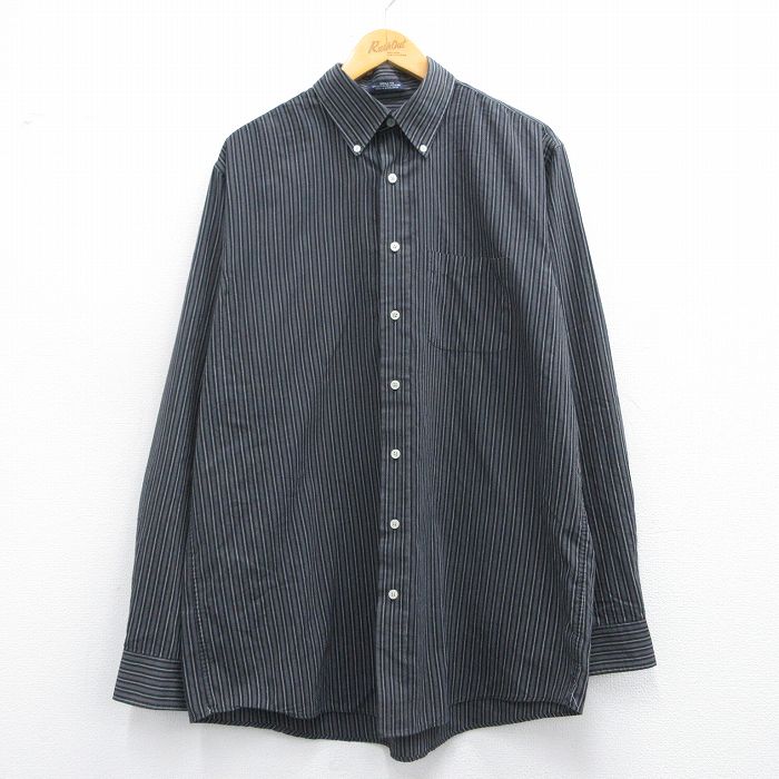 【50%OFF】XL★古着 アロー 長袖 シャツ メンズ ボタンダウン グレー他 ストライプ 25apr14 中古 トップス