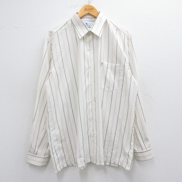 L★古着 長袖 シャツ メンズ 90年代 90s 白他 ホワイト ストライプ 25apr15 中古 トップス
