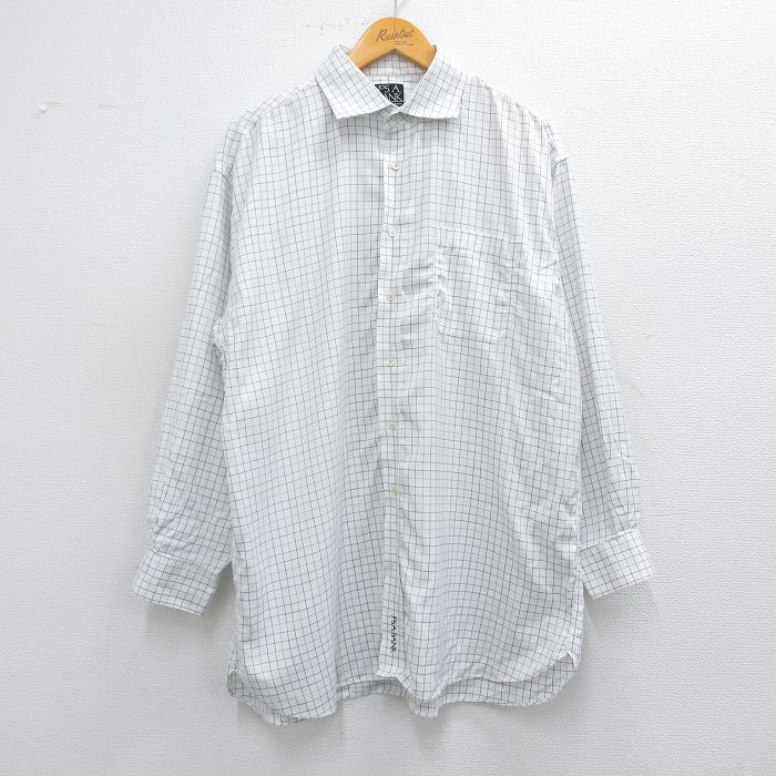 L★古着 JOS A BANK 長袖 シャツ メンズ コットン 白他 ホワイト チェック 25apr15 中古 トップス