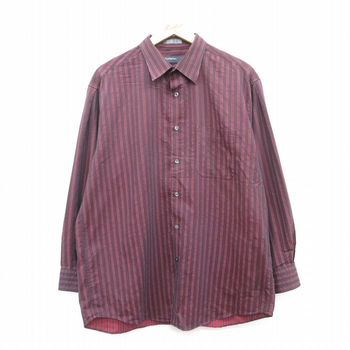 L★古着 ペリーエリス 長袖 シャツ メンズ コットン 赤他 レッド ストライプ 25apr15 中古 トップス