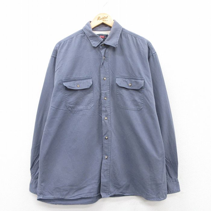 【50%OFF】XL★古着 ラングラー Wrangler 長袖 シャツ メンズ コットン グレー 25apr15 中古 トップス