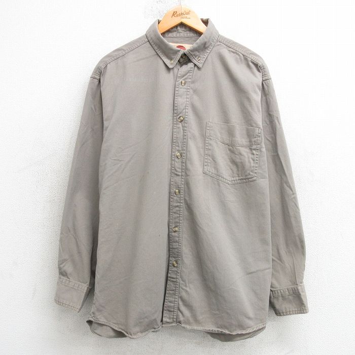 L★古着 長袖 シャツ メンズ コットン ボタンダウン 薄グレー系 25apr16 中古 トップス