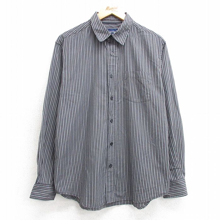 M★古着 ベーシックエディションズ 長袖 シャツ メンズ 黒他 ブラック ストライプ 25apr16 中古 トップス