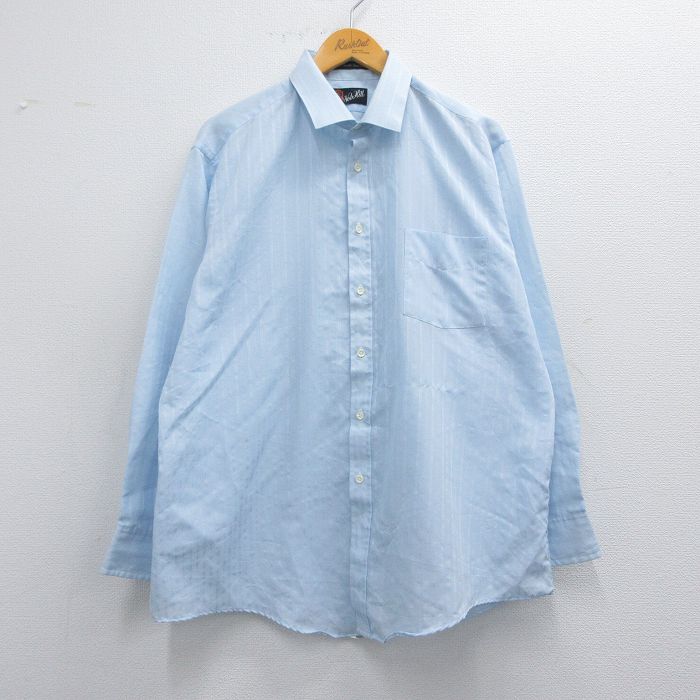 【20%OFF】L★古着 長袖 シャツ メンズ 90年代 90s USA製 水色他 ストライプ 25apr17 中古 トップス