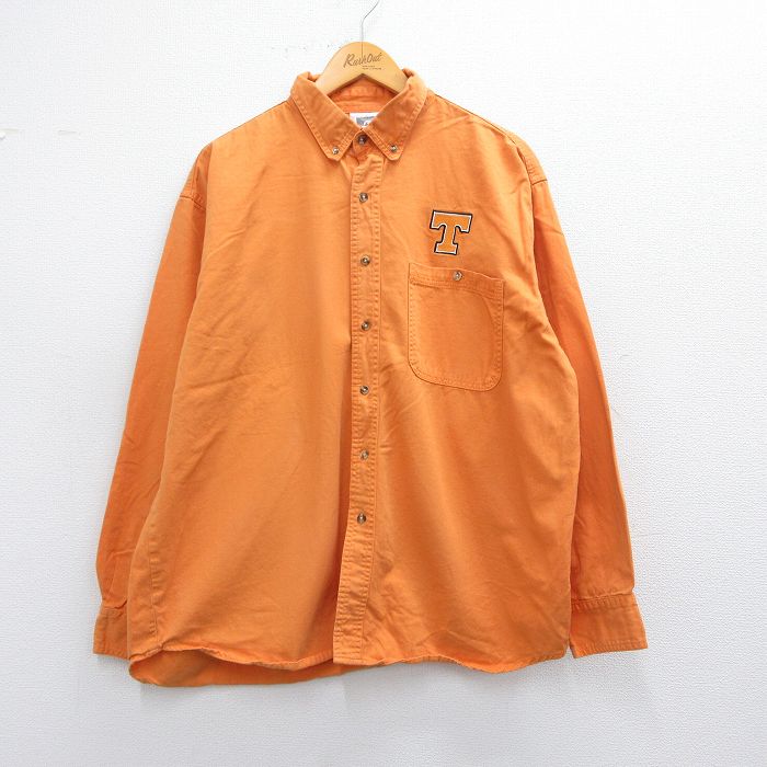【20%OFF】L★古着 長袖 シャツ メンズ T コットン ボタンダウン オレンジ 25apr17 中古 トップス