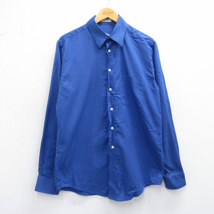 M★古着 長袖 シャツ メンズ コットン 青 ブルー 25apr17 中古 トップス