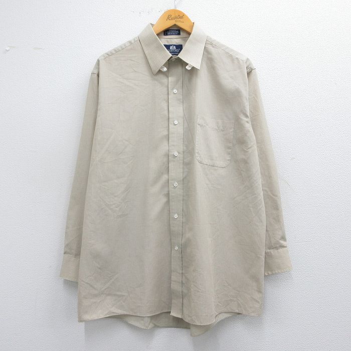 L★古着 長袖 シャツ メンズ 00年代 00s 薄ベージュ他 カーキ ストライプ 25apr17 中古 トップス