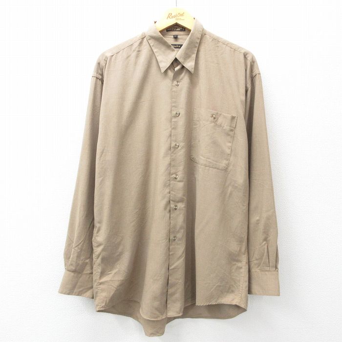 XL★古着 長袖 シャツ メンズ 大きいサイズ 濃ベージュ系 カーキ 25apr18 中古 トップス