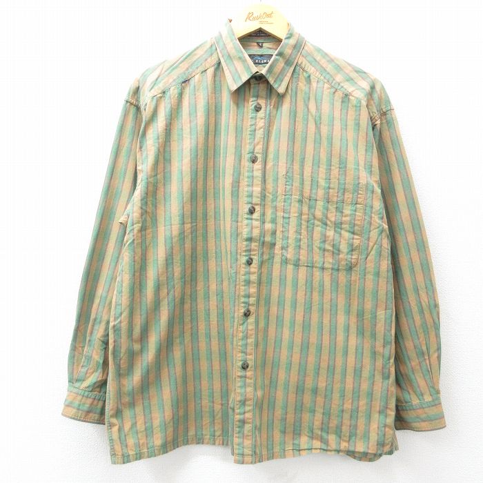 【50%OFF】XL★古着 長袖 シャツ メンズ コットン 薄緑他 グリーン ストライプ 25apr18 中古 トップス