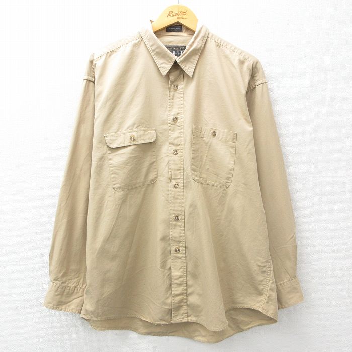 【50%OFF】XL★古着 長袖 シャツ メンズ 大きいサイズ コットン ベージュ カーキ 25apr18 中古 トップス