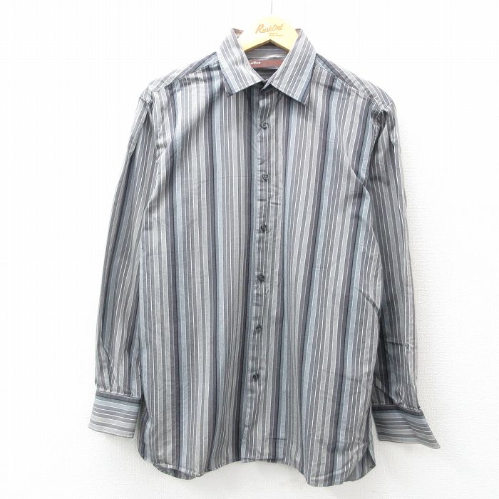 L★古着 ペリーエリス 長袖 シャツ メンズ コットン グレー他 ストライプ 25apr18 中古 トップス