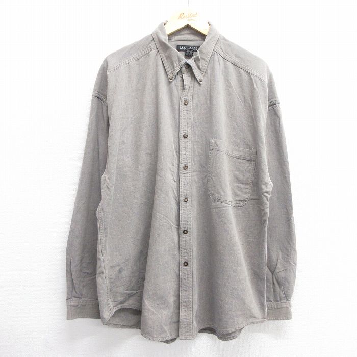 XL★古着 STRUCTURE 長袖 シャツ メンズ 00年代 00s 大きいサイズ コットン ボタンダウン グレー 25apr18 中古 トップス