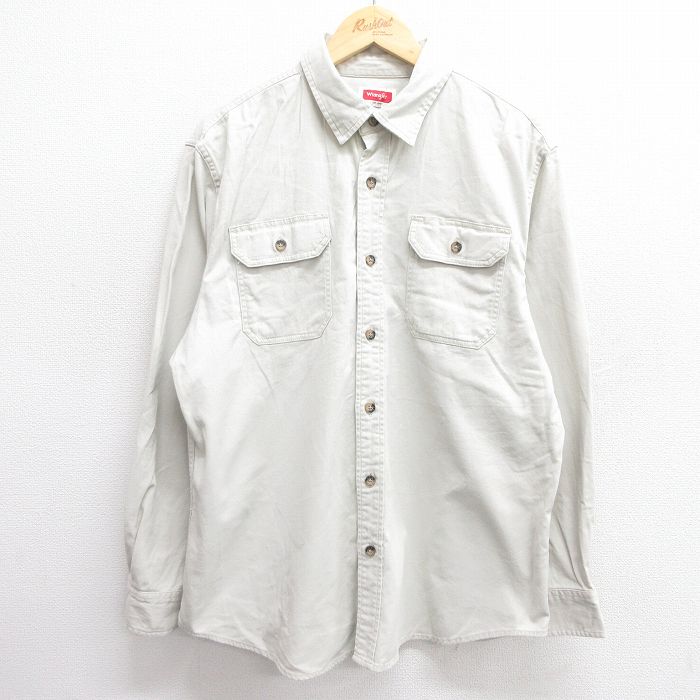 XL★古着 ラングラー Wrangler 長袖 シャツ メンズ 薄ベージュ カーキ 25apr18 中古 トップス