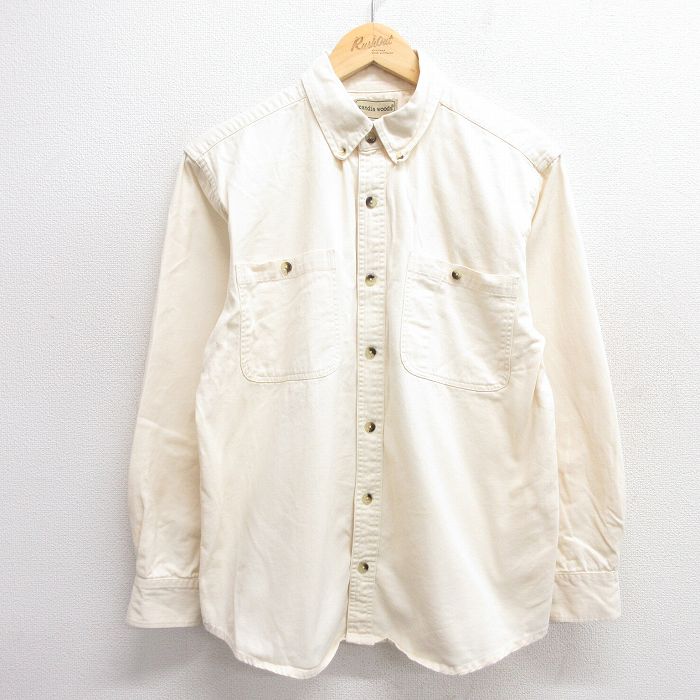 L★古着 長袖 シャツ メンズ コットン ボタンダウン 生成り 25apr18 中古 トップス