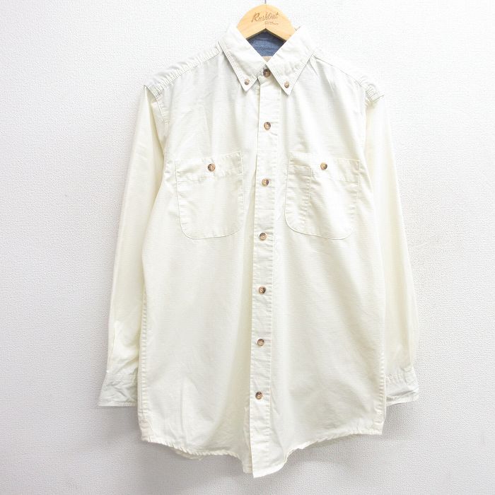 L★古着 長袖 シャツ メンズ リップストップ ボタンダウン 生成り 25apr18 中古 トップス