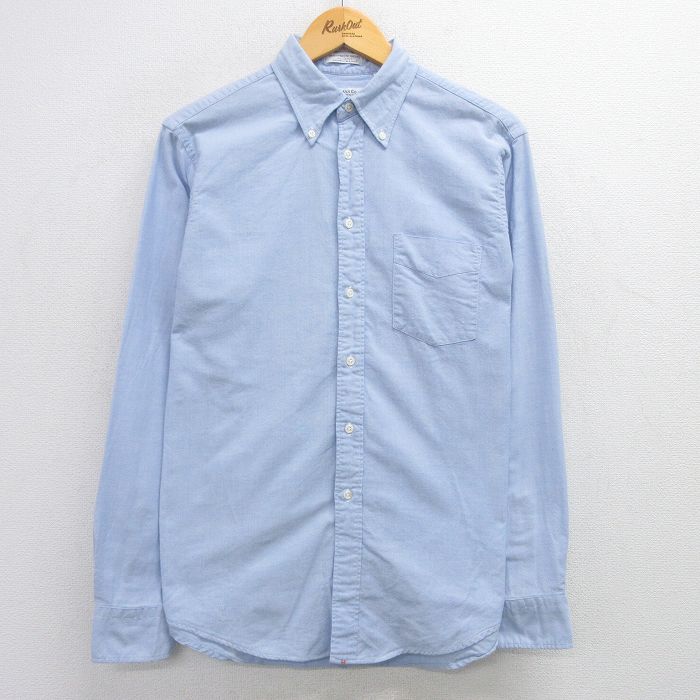L★古着 長袖 シャツ メンズ 90年代 90s オックスフォード コットン ボタンダウン 薄紺 ネイビー 霜降り 25apr18 中古 トップス