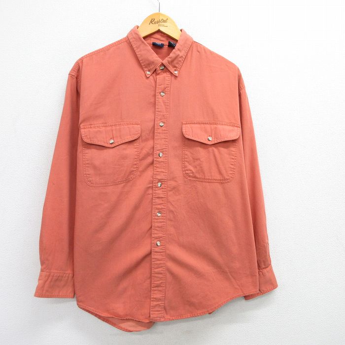 XL★古着 長袖 シャツ メンズ 90年代 90s コットン ボタンダウン オレンジ系 25apr18 中古 トップス