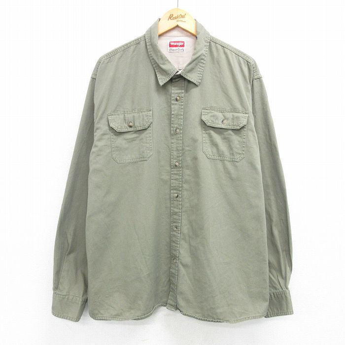【50%OFF】XL★古着 ラングラー Wrangler 長袖 シャツ メンズ 大きいサイズ コットン 濃緑 グリーン 25apr21 中古 トップス