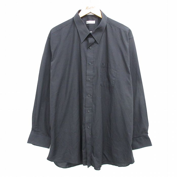 【20%OFF】XL★古着 ピエールカルダン pierre cardin 長袖 シャツ メンズ 90年代 90s ワンポイントロゴ 大きいサイズ ロング丈 黒 ブラック 25apr21 中古 トップス