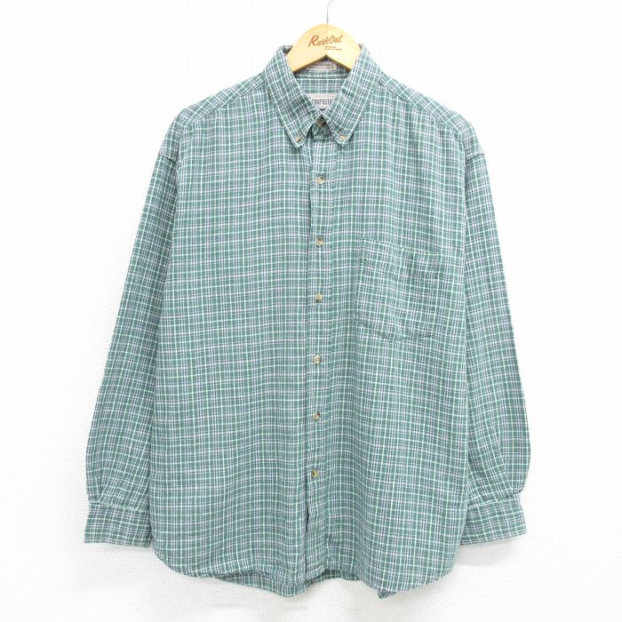XL★古着 エアロポステール AEROPOSTALE 長袖 シャツ メンズ 00年代 00s リネン ボタンダウン 緑他 グリーン チェック 25apr21 中古 トップス