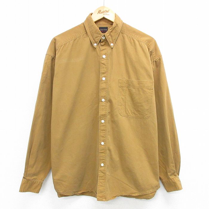 【50%OFF】L★古着 長袖 シャツ メンズ コットン ボタンダウン 茶系 ブラウン 25apr21 中古 トップス