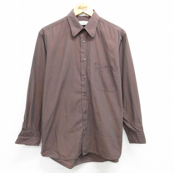 L★古着 長袖 シャツ メンズ コットン 茶 ブラウン 25apr19 中古 トップス