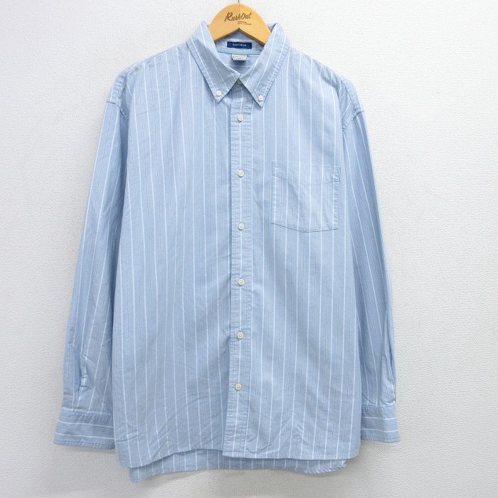 【50%OFF】XL★古着 オールドネイビー OLD NAVY 長袖 シャツ メンズ 00年代 00s コットン ボタンダウン 薄紺他 ネイビー ストライプ 25apr19 中古 トップス