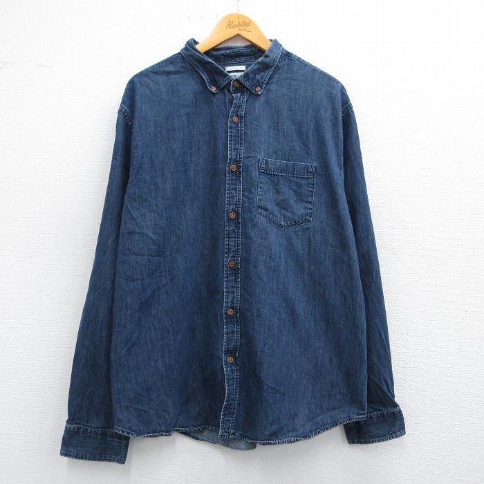 XL★古着 オールドネイビー OLD NAVY 長袖 シャツ メンズ 大きいサイズ コットン ボタンダウン 濃紺 ネイビー デニム 25apr19 中古 トップス
