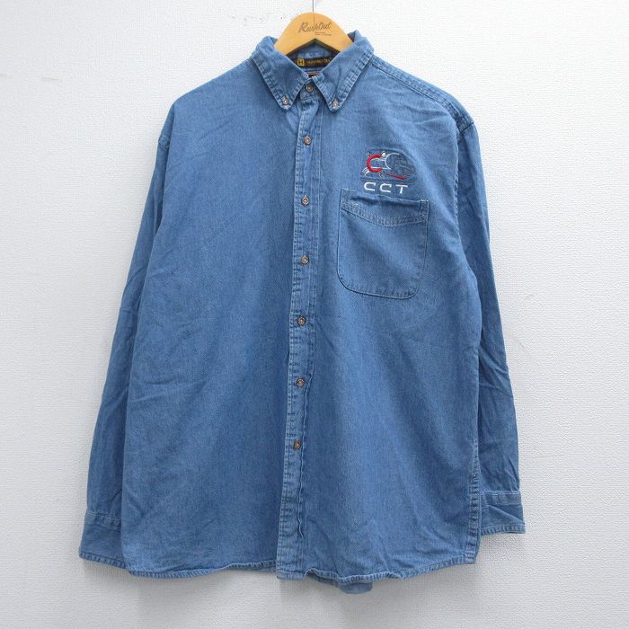 L★古着 長袖 シャツ メンズ CCT コットン ボタンダウン 紺 ネイビー デニム 25apr19 中古 トップス