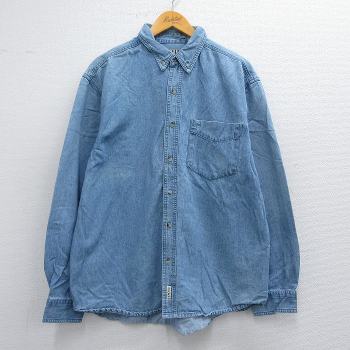 L★古着 長袖 シャツ メンズ コットン ボタンダウン 薄紺 ネイビー デニム 25apr19 中古 トップス