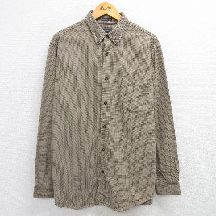 XL★古着 セントジョンズベイ 長袖 シャツ メンズ コットン ボタンダウン ベージュ他 カーキ チェック 25apr21 中古 トップス