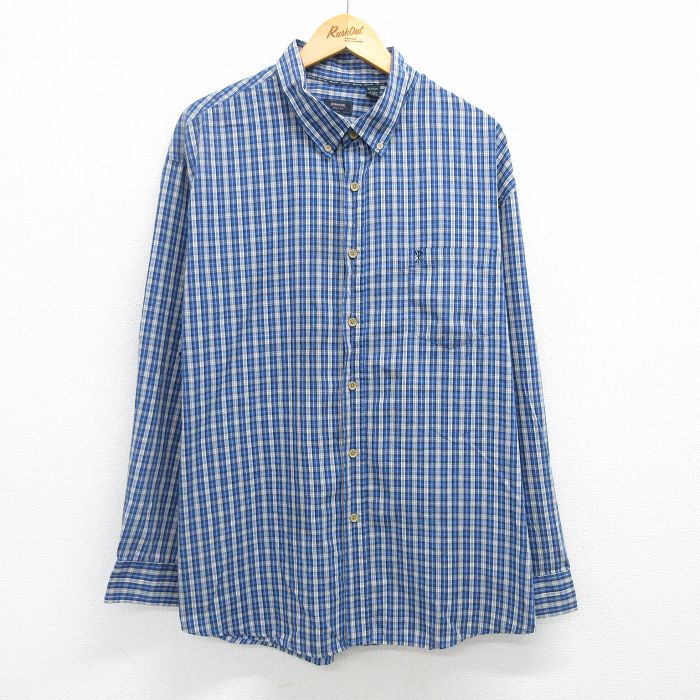 【50%OFF】XL★古着 アロー 長袖 シャツ メンズ 大きいサイズ ボタンダウン 青他 ブルー チェック 25apr21 中古 トップス