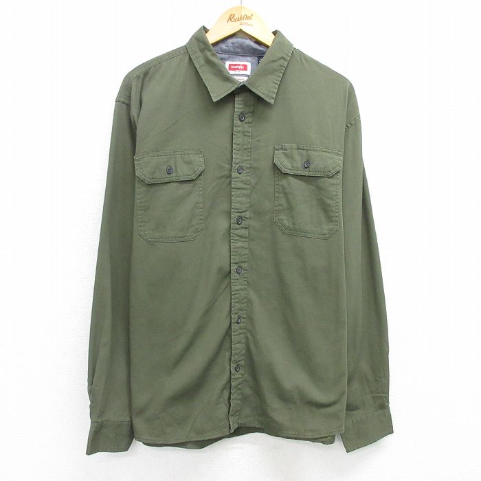 XL★古着 ラングラー Wrangler 長袖 シャツ メンズ 大きいサイズ 濃緑 グリーン 25apr21 中古 トップス
