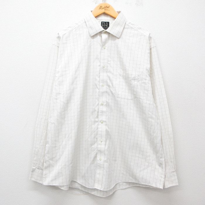 XL★古着 JOS A BANK 長袖 シャツ メンズ 大きいサイズ コットン 白他 ホワイト チェック 25apr21 中古 トップス