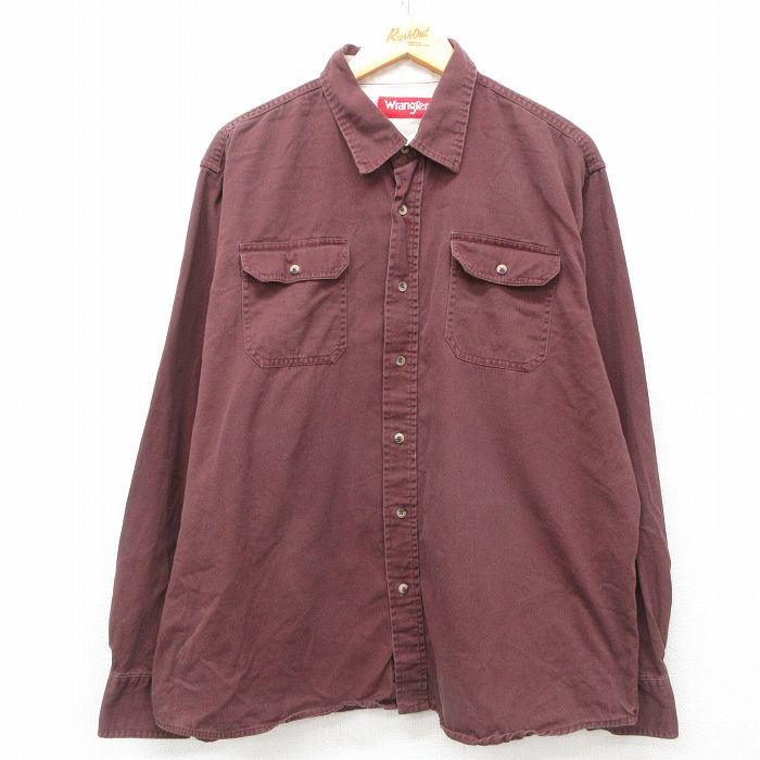 【50%OFF】XL★古着 ラングラー Wrangler 長袖 シャツ メンズ 大きいサイズ コットン エンジ 25apr21 中古 トップス