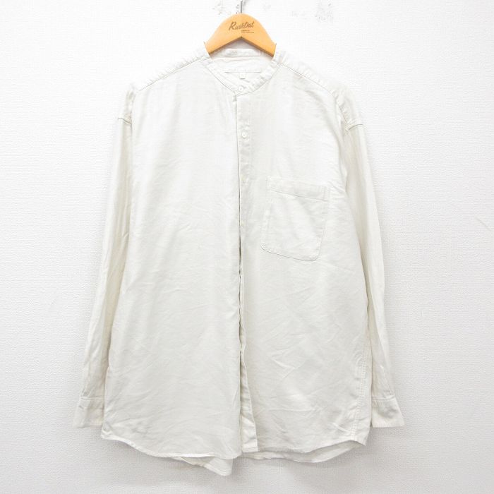 XL★古着 ペリーエリス 長袖 シャツ メンズ 90年代 90s レーヨン ノーカラー 生成り 【spe】 25apr21 中古 トップス