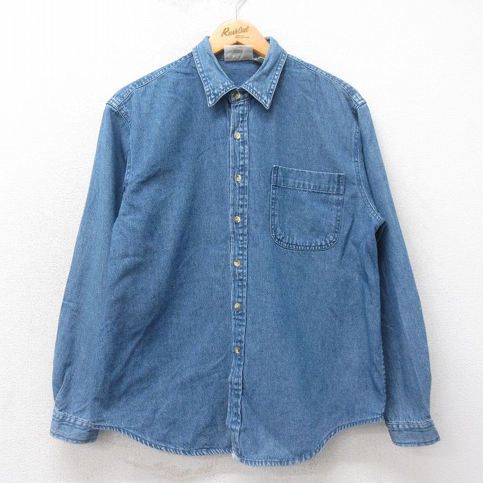 M★古着 長袖 シャツ メンズ 00年代 00s コットン 紺 ネイビー デニム 25apr22 中古 トップス