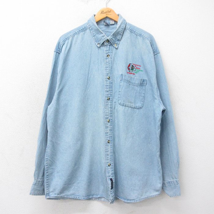 L★古着 長袖 シャツ メンズ cochabamba ロング丈 コットン ボタンダウン 紺 ネイビー デニム 25apr23 中古 トップス