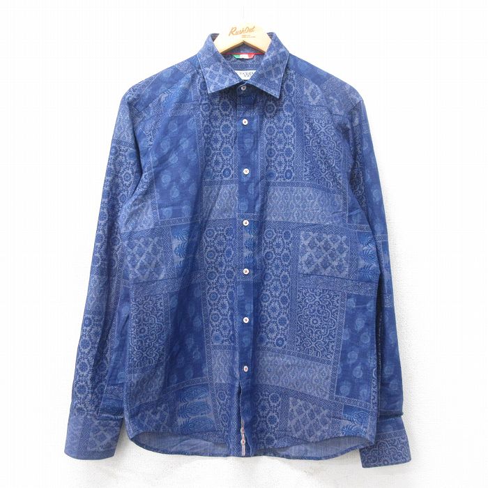 S★古着 長袖 シャツ メンズ ペイズリー柄 花柄 イタリア製 紺 ネイビー 25apr23 中古 トップス