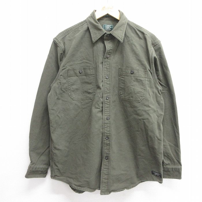 L★古着 G.H.BASS 長袖 シャツ メンズ ダック地 濃緑 グリーン 25apr23 中古 トップス